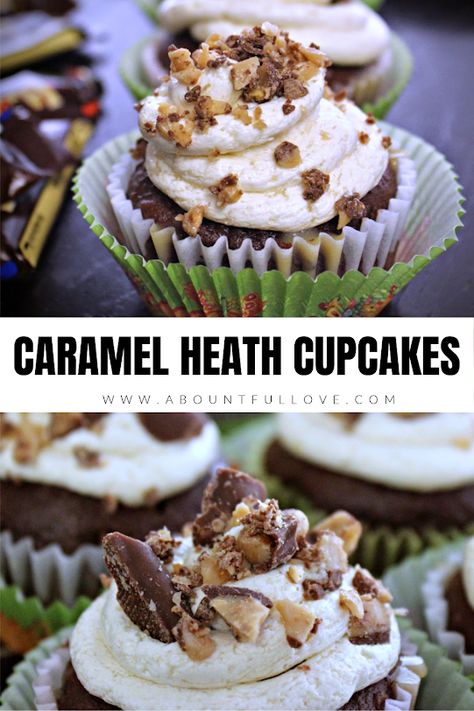 Better Than Anything Cupcakes, Heath Bar Cupcakes, Amazing Cupcake Recipes, Heath Cupcakes, Heath Bar Recipes, Easy Cupcake Recipe, Toffee Cupcakes, Candy Bar Cupcakes, Homemade Cupcake Recipes