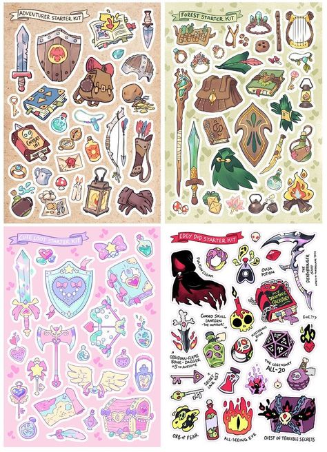 Adventurer Starter Pack Stickers - Etsy Stickers Design, Fantasy Props, Anime Stickers, Quote Stickers, Starter Pack, Fun Stickers, Aesthetic Stickers, Sticker Collection, Art Inspiration Drawing