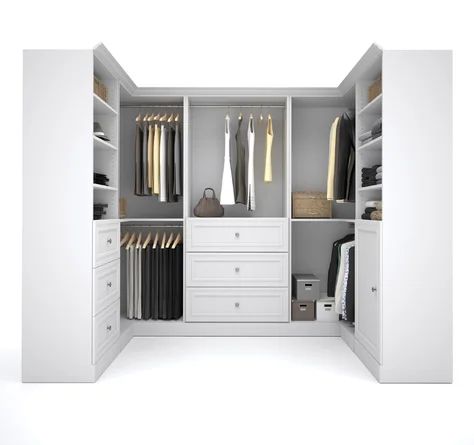 Three Posts™ Billington 107" W Closet System Walk-In Sets | Wayfair Corner Closet Organizer, Cama Closet, Corner Storage Unit, Wood Closet Organizers, Organiser Son Dressing, Corner Closet, Closet Organizer With Drawers, Walking Closet, Multifunctional Space