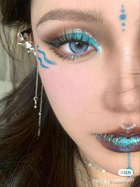 Shark Makeup, Holographic Eyeshadow, Mermaid Makeup Halloween, Fish Makeup, Alien Makeup, Crying Tears, Rave Makeup, Halloween Makeup Inspiration, Ethereal Makeup