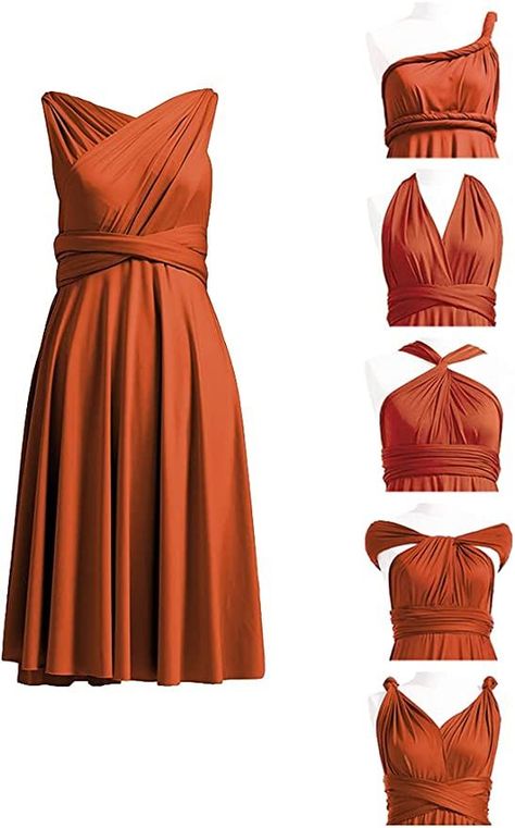 Want unique styles for all your bridesmaids? You can't go wrong with this beautiful burnt orange infinity dress. Short Infinity Dress, Bridesmaid Dresses Midi, Convertible Wedding Dresses, Infinity Dresses, Infinity Dress Bridesmaid, Velvet Bridesmaid Dresses, Wrap Dress Short, Burnt Orange Dress, Gown Black