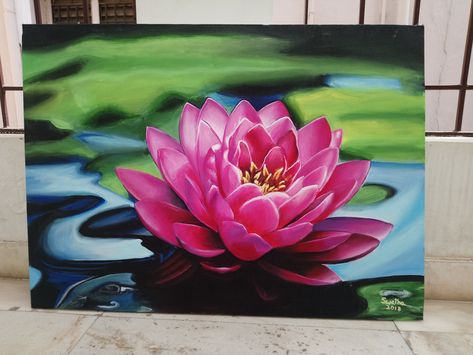 Lotus Painting Acrylic, Lotus Acrylic Painting, Vastu Painting, Realistic Acrylic Painting, Lotus Flower Painting, Canvas Art Painting Acrylic, Lotus Painting, Flower Art Drawing, Flower Painting Canvas