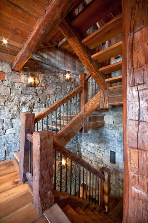 17 Splendid Rustic Staircase Designs To Inspire You With Ideas Cabin Stairs, Home Renovation Loan, Rustic Staircase, Rustic Stairs, Log Cabin Living, Rustic Homes, Home Improvement Loans, Staircase Railings, Cabin Interiors