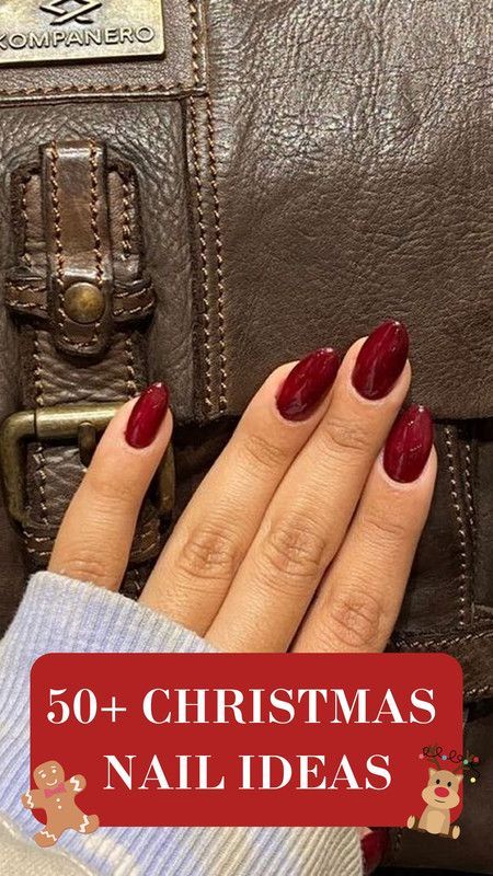 Nail Color Ideas Christmas, Holiday Classic Nails, Red Nails For December, Christmas Nails Cranberry, Christmas Gel Nails Short French Tip, Oval Shape Christmas Nails, No Chip Nails Designs Winter, Not Red Christmas Nails, Red Nails With Gold Accent Nail