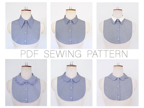 Removable Collar, PDF Pattern, Fake Collar Patterns to print at home and Extensive TUTORIAL. Retirement Money, Shirt Collar Pattern, False Collar, Collars Diy, Statement Collar, Diy Collier, Fake Collar, Drop Crotch Pants, Bib Collar