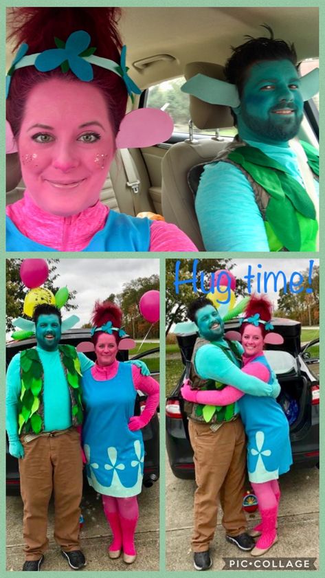 Poppy and Branch costumes! Poppy And Branch Costume, Office Costumes, Branch Costume, Trolls Costume, Troll Costume, Halloween Office, Crazy Costumes, Poppy And Branch, Gamer Room Decor