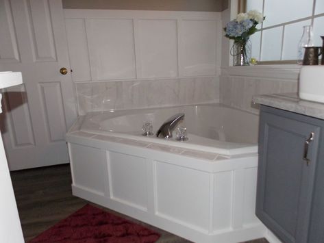 undefined Corner Tub Remodel, Barndo House, Corner Jacuzzi Tub, Tub Remodel, Luxury Vinyl Tile Flooring, Corner Tub, Tub Surround, Master Bath Remodel, Jacuzzi Tub