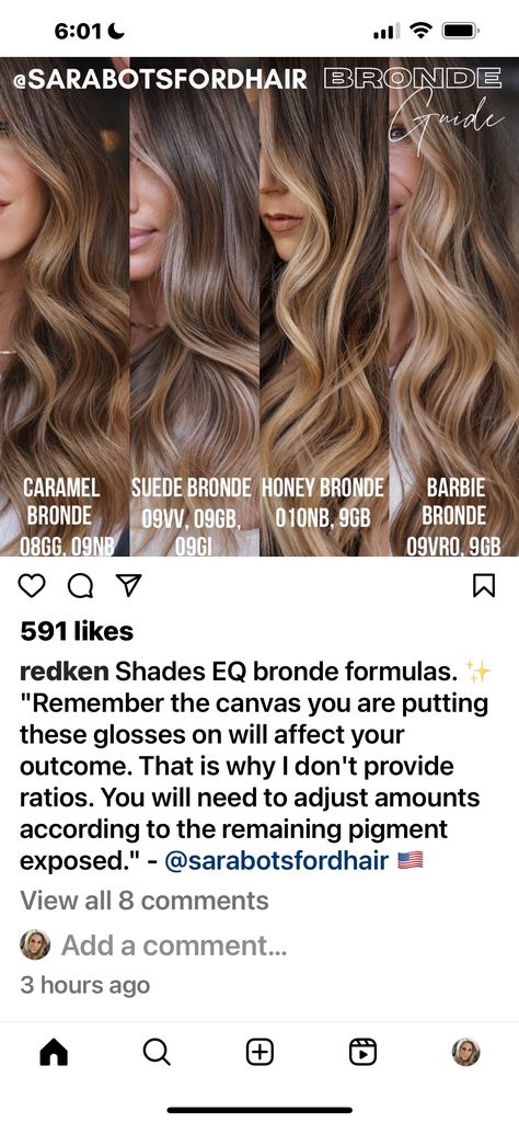 Redken Shades Formulas Blondes, Shades Blonde Formula, Fall Hair Shades Eq Formulas, Redken Shades Eq Formulas Beige, Beige Blonde Hair Shades Eq, Beige Hair Formula, Caramel Balayage Shades Eq Formula, Level 4 Brown Hair With Highlights, Lowlight Formulas For Blondes