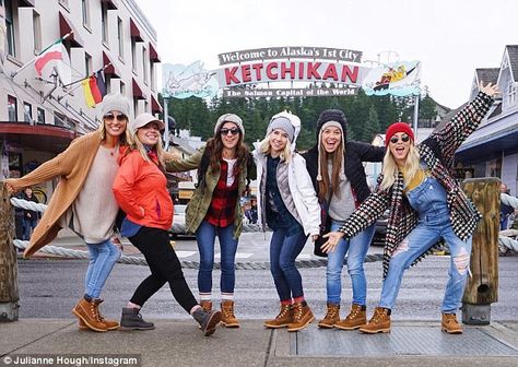 Second bachelorette: Julianne Hough hosted a group of girlfriends for a post-wedding bachelorette party in Alaska Summer Vibes Adventure, Summer Vibes Friends, Vibes Tumblr, Singles Cruise, Hair Blond, Wedding Bachelorette Party, Vibe Video, Alaskan Cruise, Julianne Hough