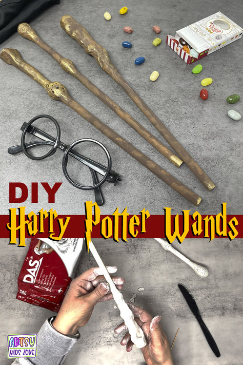 Harry Potter Clay Wand, Handmade Wands Harry Potter, Diy Harry Potter Wands Easy, Magical Wands Diy, Wand Making Diy, Clay Wands Diy, How To Make Harry Potter Wands, How To Make A Wand, Harry Potter Wand Ideas