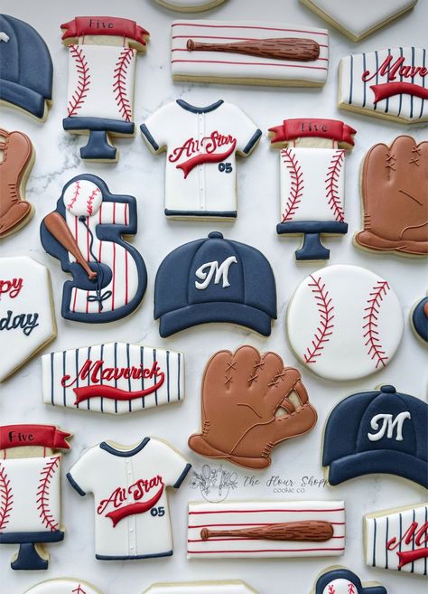 Rookie Year First Birthday Cookies, Baseball Jersey Cookies, Baseball Cookies Decorated, Softball Cookies, Birthday Sugar Cookies, Cookie Birthday, Sports Cookies, Baseball Cookies, Sports Cakes