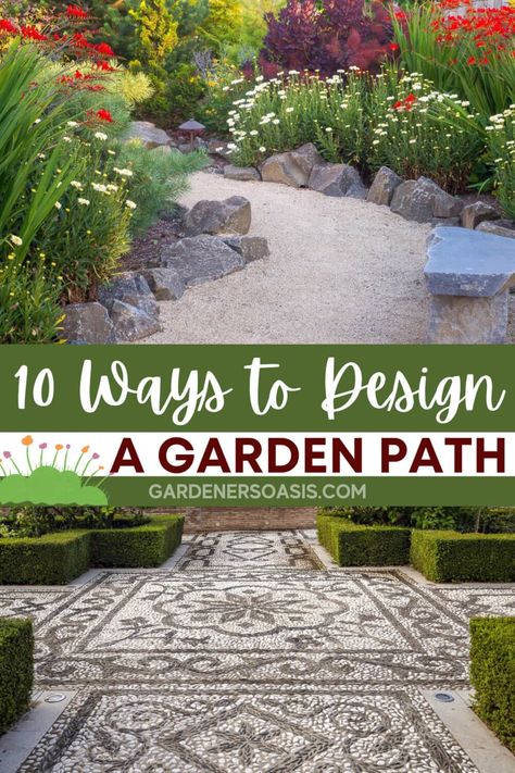 Garden Path Ideas: 10 Ways To Create A Beautiful Walkway | Gardens Walkway With Stepping Stones, Garden Paths And Walkways, Diy Garden Path, Garden Path Ideas, Gravel Walkway, Whimsical Diy, Budget Landscaping, Walkway Landscaping, Path Ideas