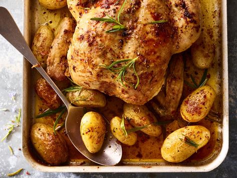 Gill Meller’s recipe for roast chicken with anchovy, rosemary, chilli and garlic butter Gill Meller, Recipe For Roast, Aubergine Curry, Nigel Slater, Good Roasts, Real Magic, White Potatoes, New Potato, Roast Recipes