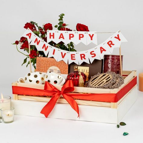 Anniversary Gift Hampers, Anniversary Hamper, Getting Flowers, Birthday Gift Photo, Anniversary Gift For Wife, Anniversary Gifts For Wife, Personalized Anniversary, Wooden Tray, Gift For Wife