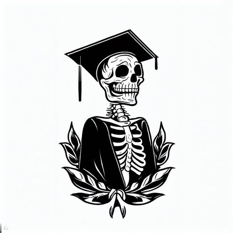 skeleton in a graduation cap Idea Skeleton Graduation, Graduation Cap Art, Stylized Skeleton, Ink Shading, Skeleton Pics, Art Skeleton, Sublimacion Ideas, Funny Art Prints, Print Design Art