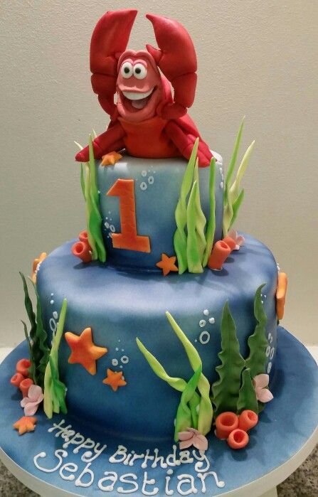 Sebastian The Crab Birthday Cake Crab Birthday Cake Ideas, Crab Themed Cake, Crab Birthday Cake, Sebastian Cake, Crab Birthday Cakes, Sebastian Crab, Crab Party, Whale Birthday, Little Mermaid Cakes