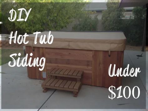 Hot Tub Siding for under $100 | The Corgi is our foreman Hot Tub Cabinet Ideas, Hot Tub Siding, Hot Tub Decorating, Tub Repair, Tub Surround Ideas, Hot Tub Repair, Hot Tub Landscaping, Hot Tub Surround, Hot Tub Designs