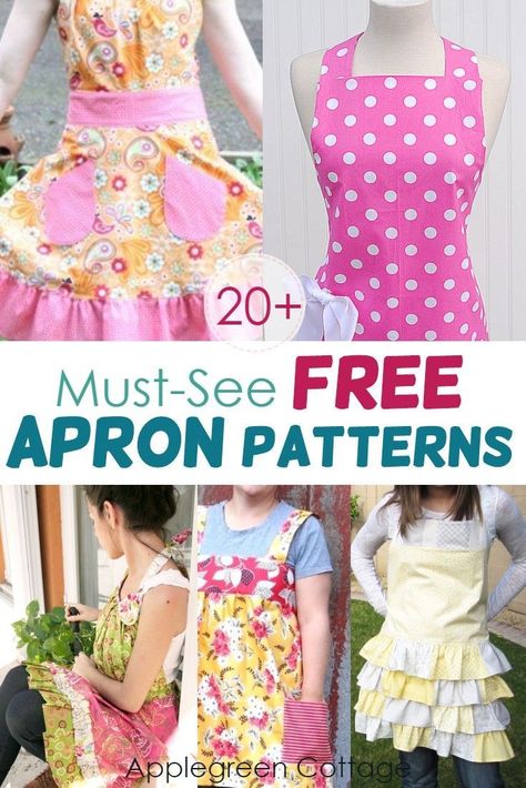 More than 20 free apron patterns here! Learn how to make an apron using these free apron sewing patterns. Easy apron sewing projects you will love, both modern aprons and free vintage apron patterns are included. A perfect beginner sewing idea! #aprons #sewing Free Apron Sewing Patterns, Apron Patterns Free, Vintage Apron Patterns, Free Apron Patterns, Easy Apron Pattern, Diy Aprons, Apron Sewing Patterns, Retro Apron Patterns, Half Apron Patterns