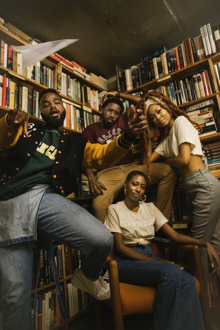 College In The 90s, 90s High School Aesthetic, Varsity Jacket Photoshoot, Classroom Photoshoot, Old School Outfits, Library Photo Shoot, Black Diaspora, School Photoshoot, Black American Culture