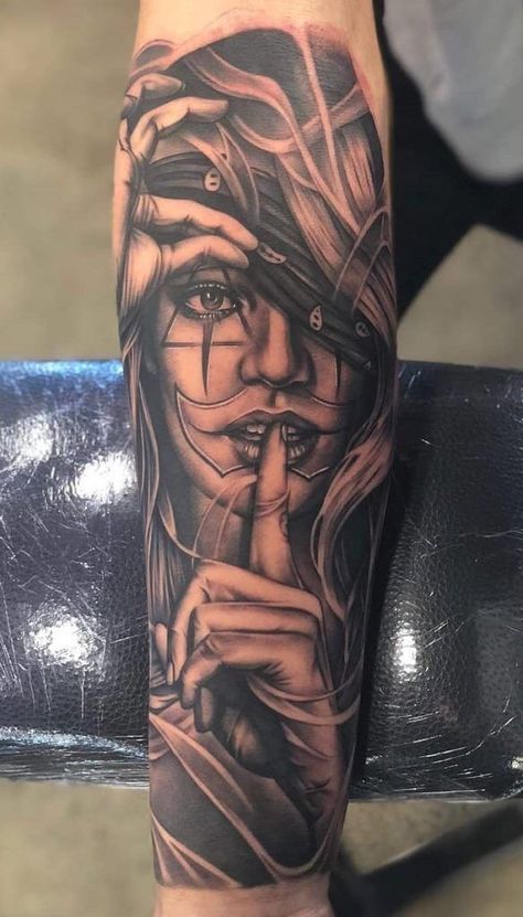 Tato Realis, Chicano Tattoos Sleeve, Catrina Tattoo, Skull Girl Tattoo, Girl Face Tattoo, Realistic Tattoo Sleeve, Gangsta Tattoos, Girl Arm Tattoos, Chicano Tattoos