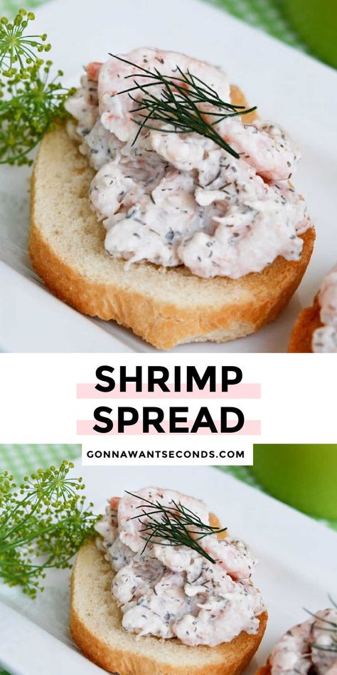 Shrimp Spread For Crackers, Salad Shrimp Appetizer, Shrimp Crostini Appetizers, Tiny Shrimp Recipes, Meat Dip, Shrimp Salad Sandwich, Apartment Meals, Bagel Spread, Shrimp Appetizer Recipes