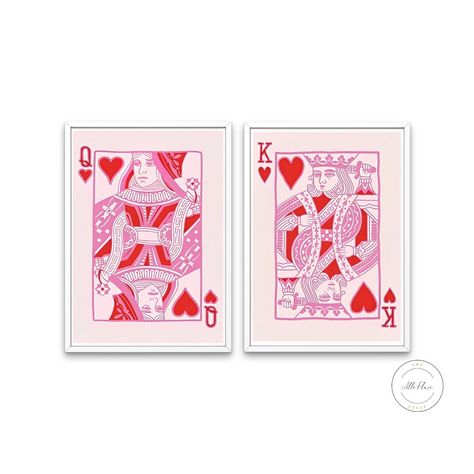 Vision Ideas, Playing Card Poster, Queen Of Hearts Card, February Wallpaper, Download Art Prints, King Card, Preppy College, Couples Wall Art, Personalized Wall Decor