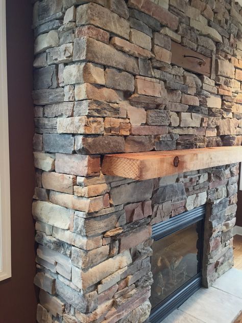 Stacked Stone Wall Outdoor, Low Profile Fireplace Hearth, Drystack Stone Fireplace, Brick Fireplace Makeover Black, Fireplace Makeover Black, Ledge Stone Fireplace, Faux Stone Fireplaces, Veneer Fireplace, Stone Veneer Fireplace