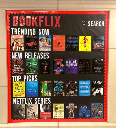 Library School Decoration, Primary School Library Displays, Literature Classroom Decor, School Library Book Displays, Librarian Ideas, School Library Bulletin Boards, High School Bulletin Boards, School Library Decor, Reading Display