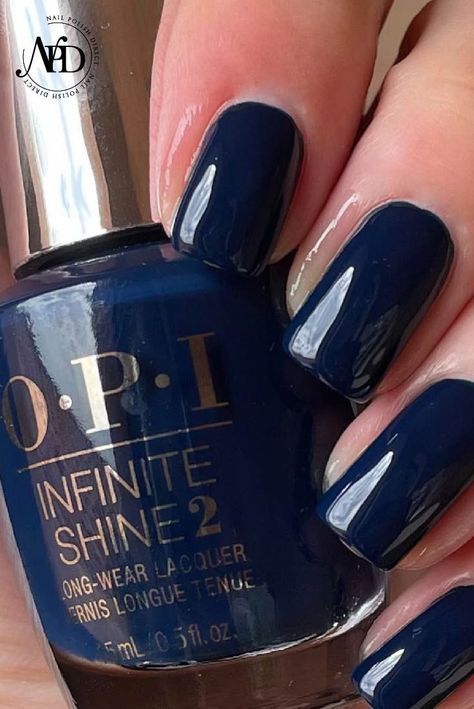 Described as a creamy navy. Beautiful like the night sky. 🌙 @opi shade "Midnight Mantra" 📷 @polishobsessed Shop Now on Nail Polish Direct with Free UK Delivery on all orders and Next Day Delivery available too! Opi Blue Nail Polish Shades, Dark Nail Polish Aesthetic, Opi Midnight Mantra, Midnight Mantra Opi, Blue Nail Polish Aesthetic, Navy Blue Nails Aesthetic, Navy Blue Dip Powder Nails, Blue Nails For Prom, Gel Nails Dark