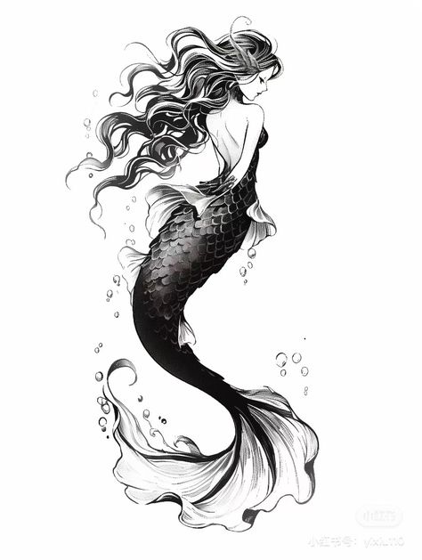 Mermaid Tattoo Ribs, Spooky Mermaid Tattoo, Mermaid Tattoo Designs For Women, Mermaid Tattoo Designs Sirens, Siren Tattoo Design, Mermaid Skeleton Tattoo, Female Grim Reaper Tattoo, Mermaid Back Tattoo, Siren Tattoo Dark Mermaid