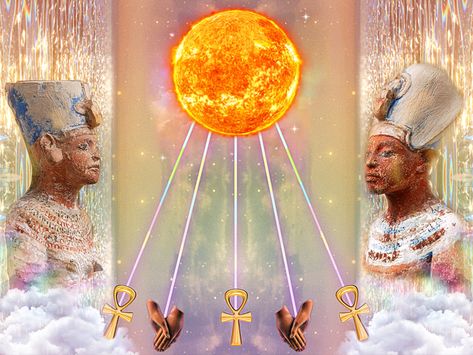 Aten Egyptian God, Nefertiti And Akhenaten, Egyptian Sun God, Egypt Mythology, Egyptian Sun, Kemetic Spirituality, Hawaii Wall Art, Ancient Egyptian Gods, Sun God