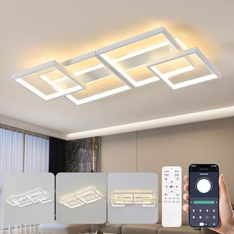 LED Plafonnier,Moderne Lampe de plafond 48W 3000K - 6500K,4 carrée design Chambre Eclairage,Luminaire interieur deco avec Telecommande APP Dimmable,Lampe Lustre pour salon bureau cuisine couloir Led, Design