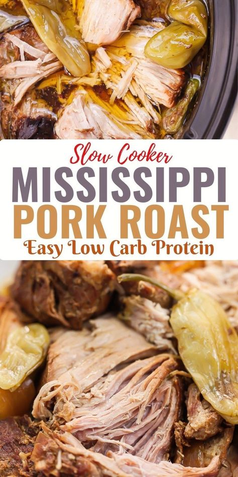 Mississippi Pork Loin, Slow Cook Pork Roast, Mississippi Pork Roast, Easy Pork Loin Recipes, Crockpot Pork Loin, Crockpot Pork Roast, Pot Roast Crock Pot Recipes, Carb Sides, Low Carb Pork