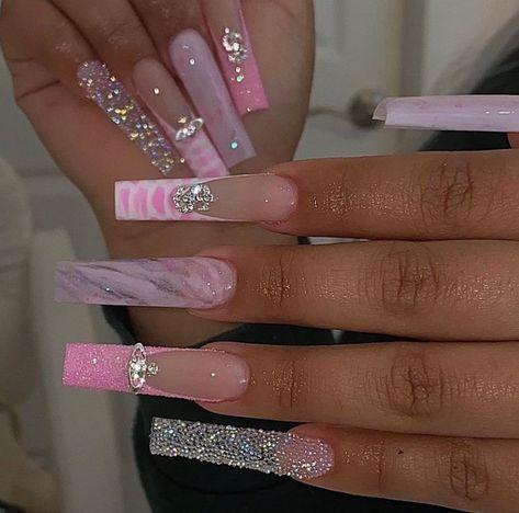 “https://t.co/pTJmXNwsy7” Birthdays Nails Acrylic, Pink Bday Nails Long, Zodiac Charm Nails, Pink And White Nails Birthday, Pink Acrylic Nails Birthday Set, Pink Long Nails With Gems, Birthday Nail Ideas Coffin, Pink 18th Birthday Nails, Long Pink Acrylic Nails With Diamonds