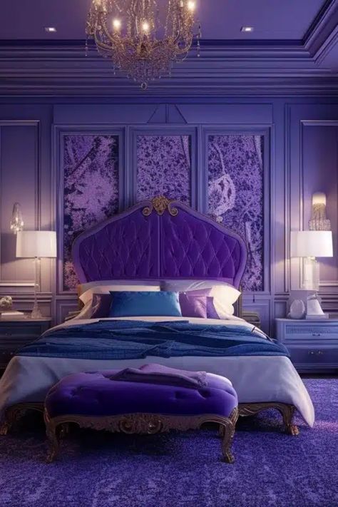 Blue And Purple Bedroom Ideas, Small Bedroom For Couples, Blue And Purple Bedroom, Bedroom For Couples, Purple Headboard, Unique Bedrooms, Purple Bedroom Ideas, Beautiful Bed Designs, Small Bedroom Ideas For Couples