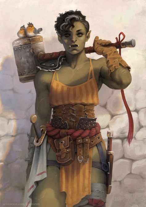 Character Design Miner, Female Half Orc Barbarian, Orc Woman, Wicked City, Barbarian Woman, Npc Art, Lost Continent, Female Orc, Half Orc