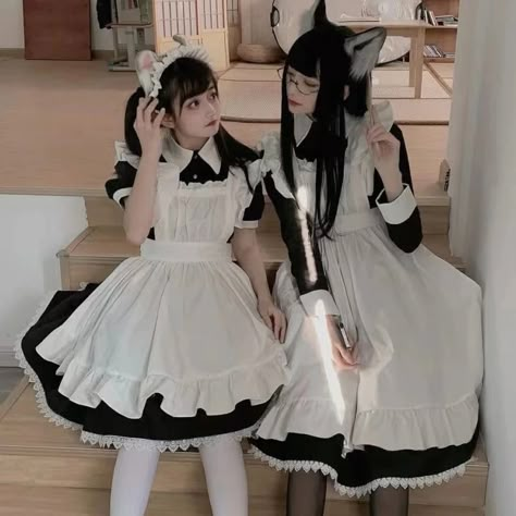 Outfit With Mask, Fox Headband, Love Live Cosplay, Maid Cosplay, Maid Outfit, Maid Dress, Vintage Inspired Dresses, Black Long Sleeve Dress, Star Dress