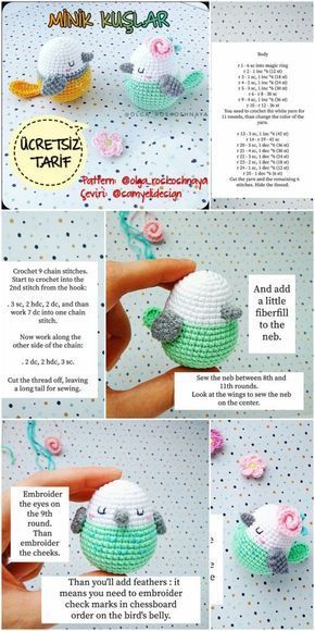 Amigurumi Little Birds Free Crochet Pattern Crochet Bird Patterns, Bird Free, Crochet Keychain Pattern, Crochet Birds, Pola Amigurumi, Crochet Animals Free Patterns, Kawaii Crochet, Haken Baby, Crochet Keychain