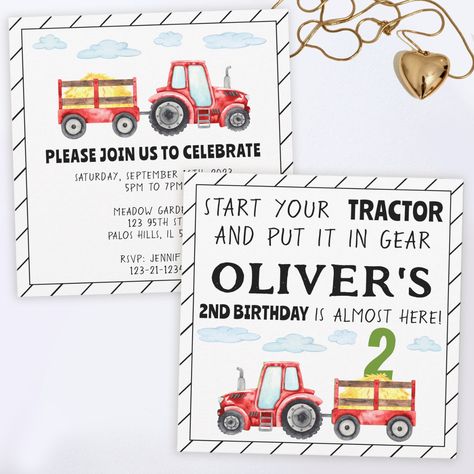 Tractor 2nd Birthday, Red Tractor Birthday, Tractor Birthday Invitations, 2nd Birthday Boy, Birthday Boy Party, Boy Party Invitations, Tractor Birthday Party, 2nd Birthday Boys, Tractor Birthday