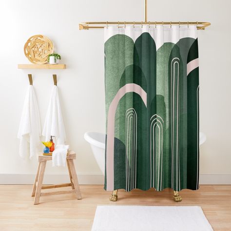 Mid Century Modern Shower Curtain, Palm Springs Bathroom, Mid Century Shower Curtain, Vintage Palm Springs, Green Shower Curtain, Mid Century Modern Bathroom, Green Shower Curtains, Modern Shower Curtains, Bathroom Shower Curtain