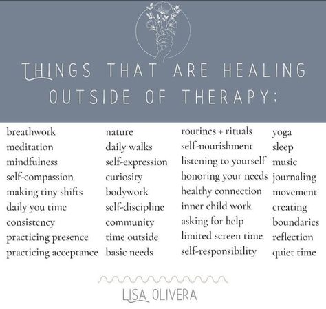 Therapy is AMAZING but it’s not the only tool that can be used for healing. What you want to do is create your own personalized ‘tool box’ to assist you through your healing journey.    @lisaoliveratherapy Paz Mental, Talk Therapy, Inner Child Healing, After Life, Mental And Emotional Health, Self Care Activities, Self Compassion, Self Healing, Healing Journey