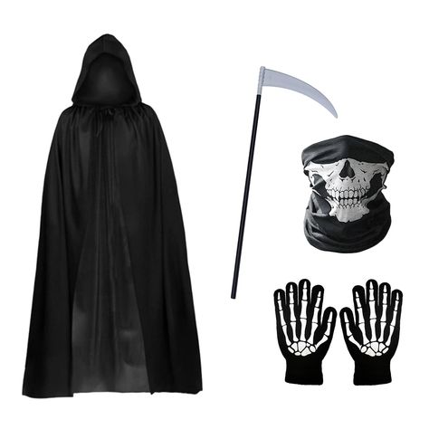 PRICES MAY VARY. Spooky Costume: This grim reaper costume set is perfect for Halloween or cosplay events.Include hooded Black Cloak , skull Mask Skeleton, grim reaper scythe,and gloves. Halloween Hooded Cloak：this costume will fit most adults,provide a frightening yet fun look. Grim Reaper Scythe:The sickle owns three sections, which can be disassembled freely, and it is easy to assemble and carry. Perfect for Halloween Costumes: The full set is suitable for both men and women. It is great to be Halloween Grim Idea, Grim Reaper Costume Women, Grim Costume, Grim Reaper Halloween Costume, Reaper Scythe, Grim Reaper Scythe, Halloween Grim Reaper, Grim Reaper Costume, Skeleton Gloves