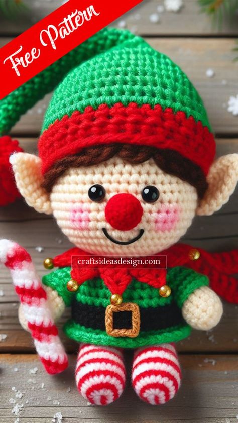 Elf Amigurumi, Christmas Knitting Projects, Disney Crochet Patterns, Crochet Christmas Ornaments Free, Christmas Crochet Patterns Free, Christmas Elf Doll, Crocheted Christmas, Crochet Christmas Stocking, Crochet Toys Free