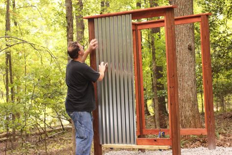 Build an Outdoor Shower | HGTV Out Door Shower, Outside Bathroom, Outdoor Shower Ideas, Outside Showers, Outdoor Shower Enclosure, Outdoor Shower Diy, Outdoor Toilet, Outdoor Bathroom Design, Painting Shower