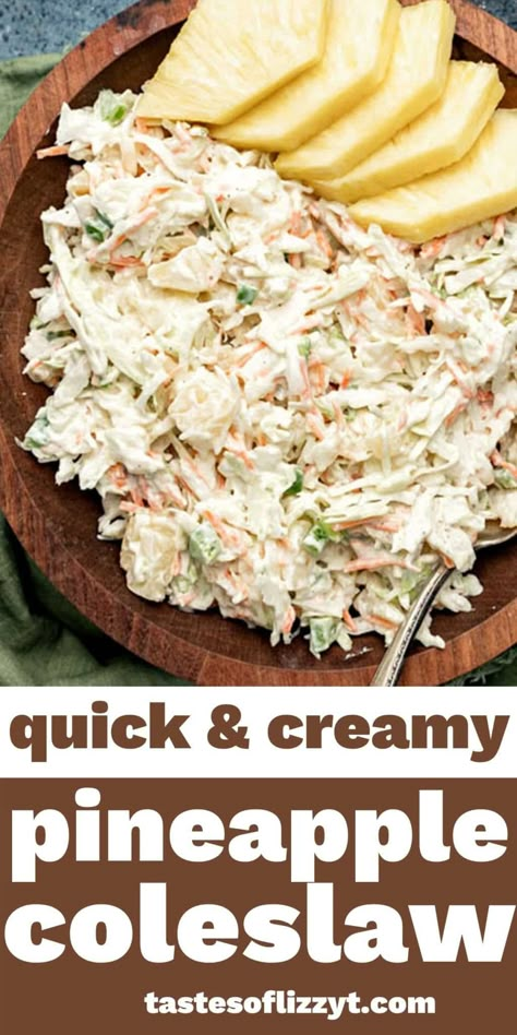 Get a taste of the tropics with this creamy pineapple coleslaw. It comes together quickly and makes an easy side dish recipe. Coconut Coleslaw, Pineapple Coleslaw Recipe, Pineapple Slaw, Pineapple Coleslaw, Coleslaw Recipe Easy, Cold Salads, Southern Recipe, Summer Eats, Yummy Salads