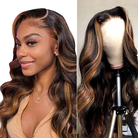 PRICES MAY VARY. Highlight Lace Front Wig Human Hair Material：100% Unprocessed Grade 10A Brazilian Virgin Human Hair, HD Transparent Lace, Clean, Healthy, Soft and Bouncy, Natural, Tangle free, No Shedding, Full and Thick. Ombre Lace Front Wig Human Hair Texture: Highlight 1B/30 Body Wave Lace Front Wigs Human Hair 180% Density Glueless Transparent Lace Frontal Wigs Pre Plucked with Baby Hair Natural Hairline, Hair Knots are Very Small and Can be Bleached: Most Fashion Popular Style, Can be Dyed Highlight Lace Front Wig, Hair Color Images, Dunner Wordend Haar, Best Hair Dye, Ombre Lace Front, Human Hair Color, Blonde Lace Front Wigs, Cheap Human Hair, Wig Human Hair