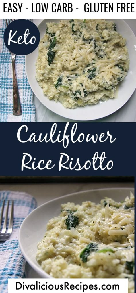 Cauliflower rice risotto is a delicious low carb substitute for the rice version. The texture is very similar to risotto and makes a great comfort dish. #cauliflowerrice #keto #lowcarb #grainfree #glutenfree #lowcarbrisotto Keto Cauliflower Rice, Cauliflower Rice Risotto, Heathy Eats, Rice Risotto, Carb Substitutes, Broccoli Dishes, Cauliflower Risotto, Cauliflower Rice Recipes, Auto Immune