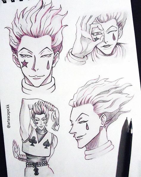 Hisoka, sketches compilation.  Whose your favourite hxh character? ✩-_- . . . Hope you guys like it! My exams are starting,wish me luck! . . #illustration #hisoka #hunterxhunter #animesketch #mangadraw #sketchbook Small Drawing, Small Drawings, Hunter Anime, Anime Tattoos, Anime Drawings Boy, Anime Character Drawing, Anime Drawing, Anime Sketch, Drawing Base