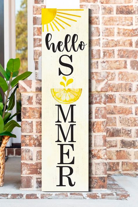 Summer Porch Signs, Lemon Pattern, Wooden Porch, Summer Porch, Summer Signs, Welcome Summer, Front Porch Decor, Lemon Patterns, Porch Sign