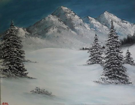 Snowy Mountains Painting Acrylic 40x50cm landscape realism original unique Snowy Mountains Painting, Snow Mountain Painting, Mountain Painting Acrylic, Mountains Painting, Mountain Painting, Forest Mountain, Art Tools Drawing, Paintings Prints, Snow Mountain